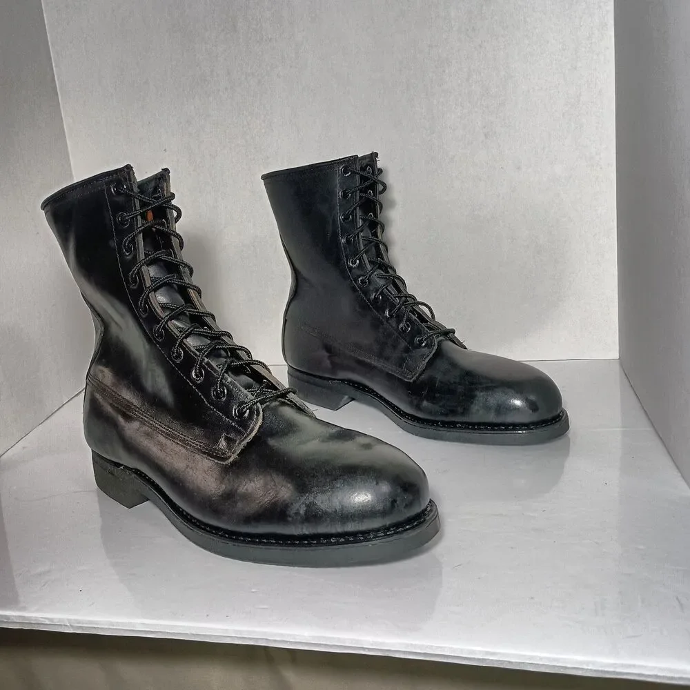 1977 US Army Rangers Addison Shoe Company Combat Boots Mens 9.5W Black Steel Toe